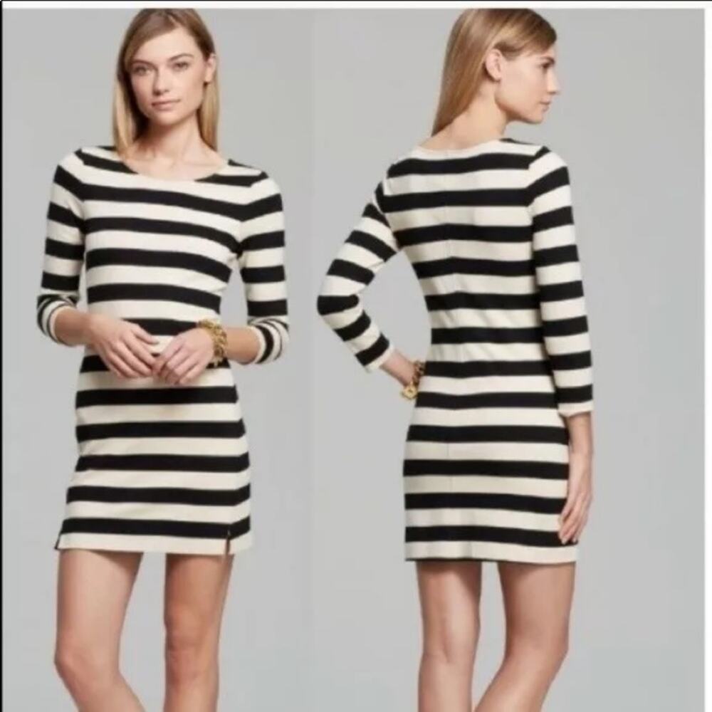 Theory Zamora Onitia Striped Shift Cream/Black Dress